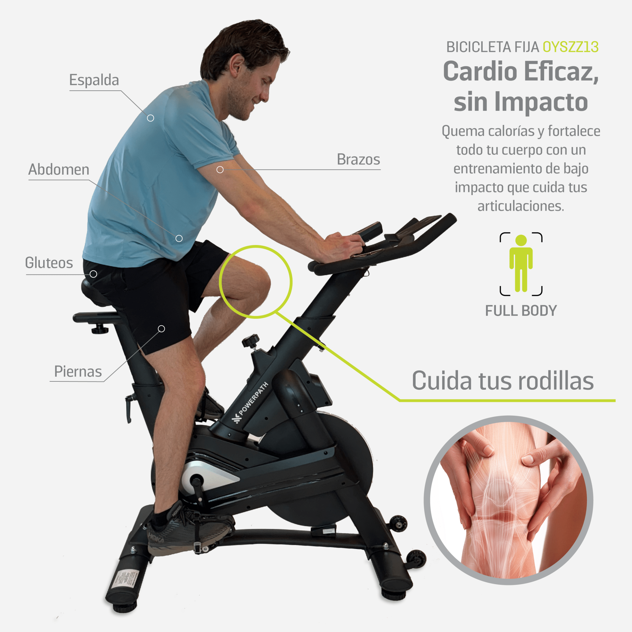 Bicicleta Fija Spinning Estacionaria Mod. OYSZZ13 13kg Magnética - Powerpath