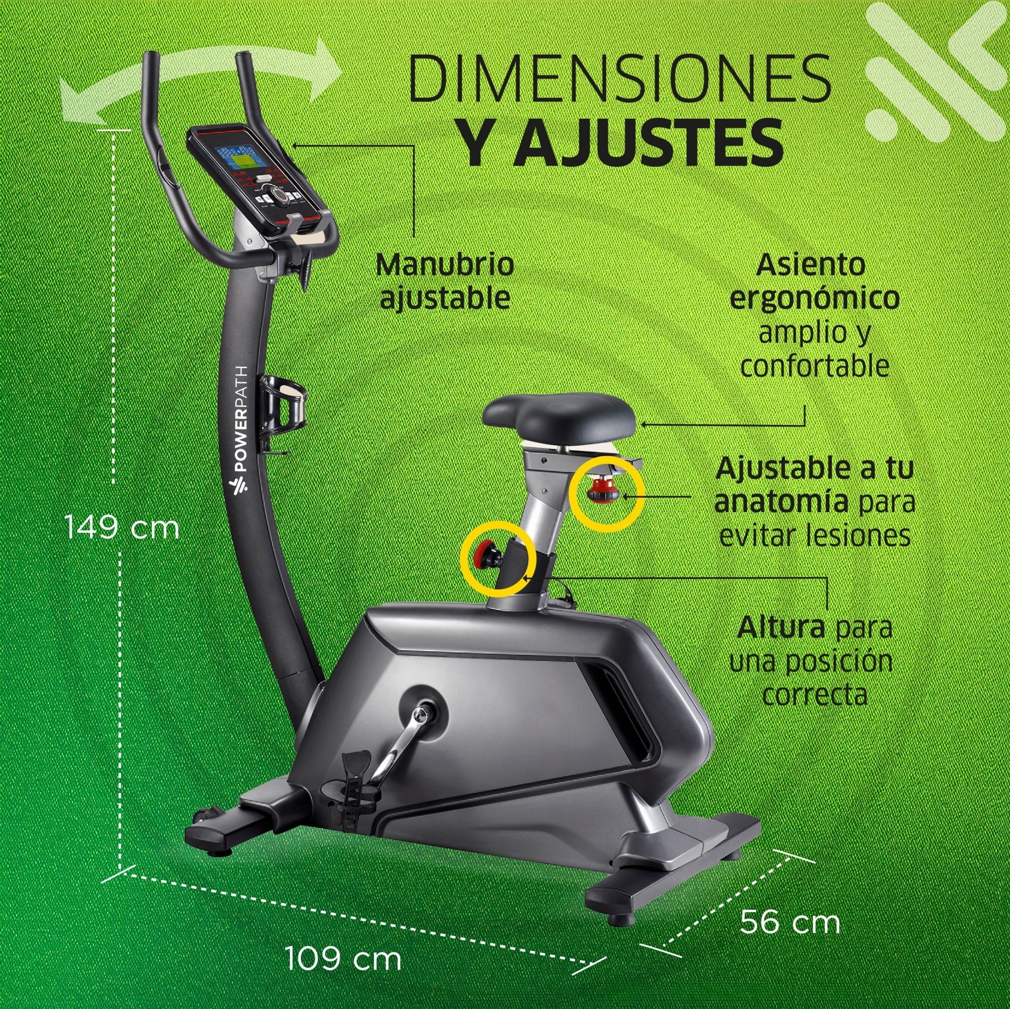 Bicicleta Fija Vertical Mod. BCBR411, 32 niveles de Resistencia Magnética Electrónica, Pantalla LCD y 12 Programas de Entrenamiento - Powerpath