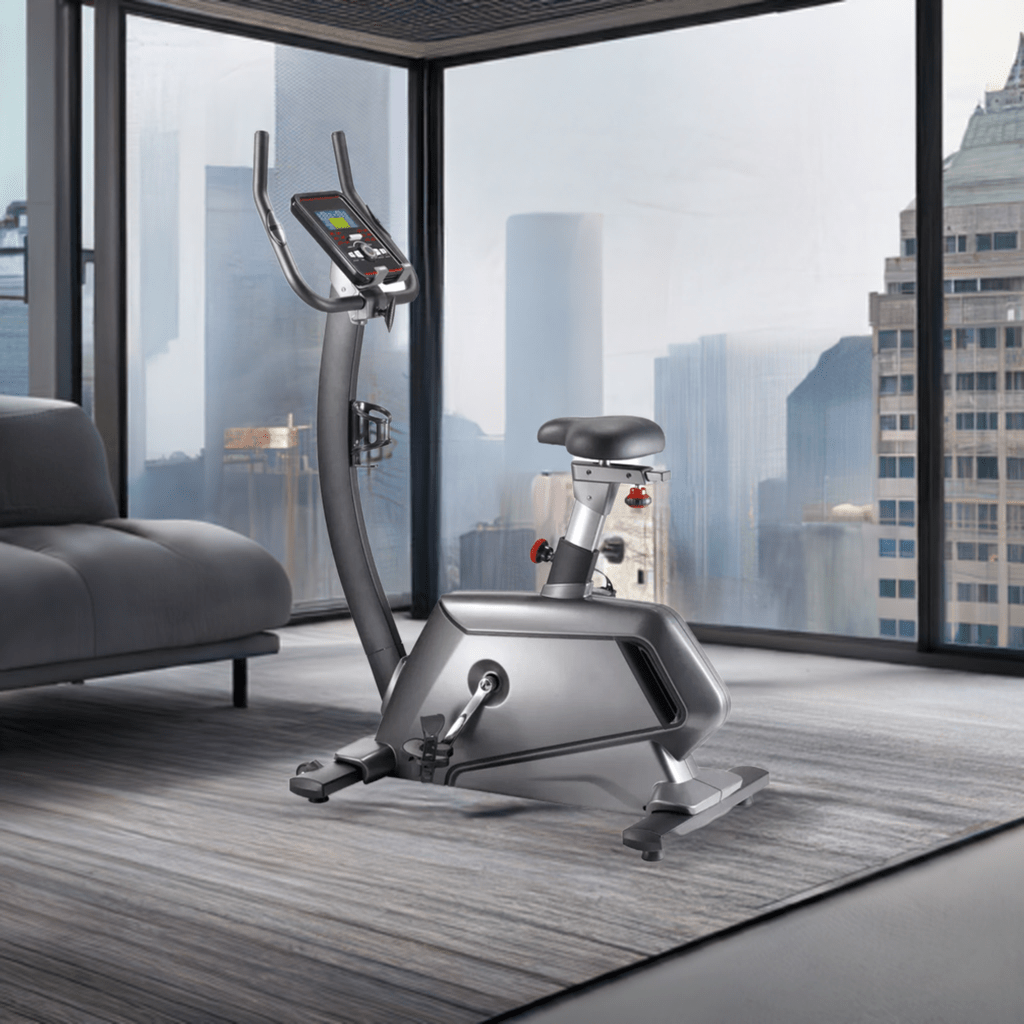 Bicicleta Fija Vertical Mod. BCBR411, 32 niveles de Resistencia Magnética Electrónica, Pantalla LCD y 12 Programas de Entrenamiento - Powerpath