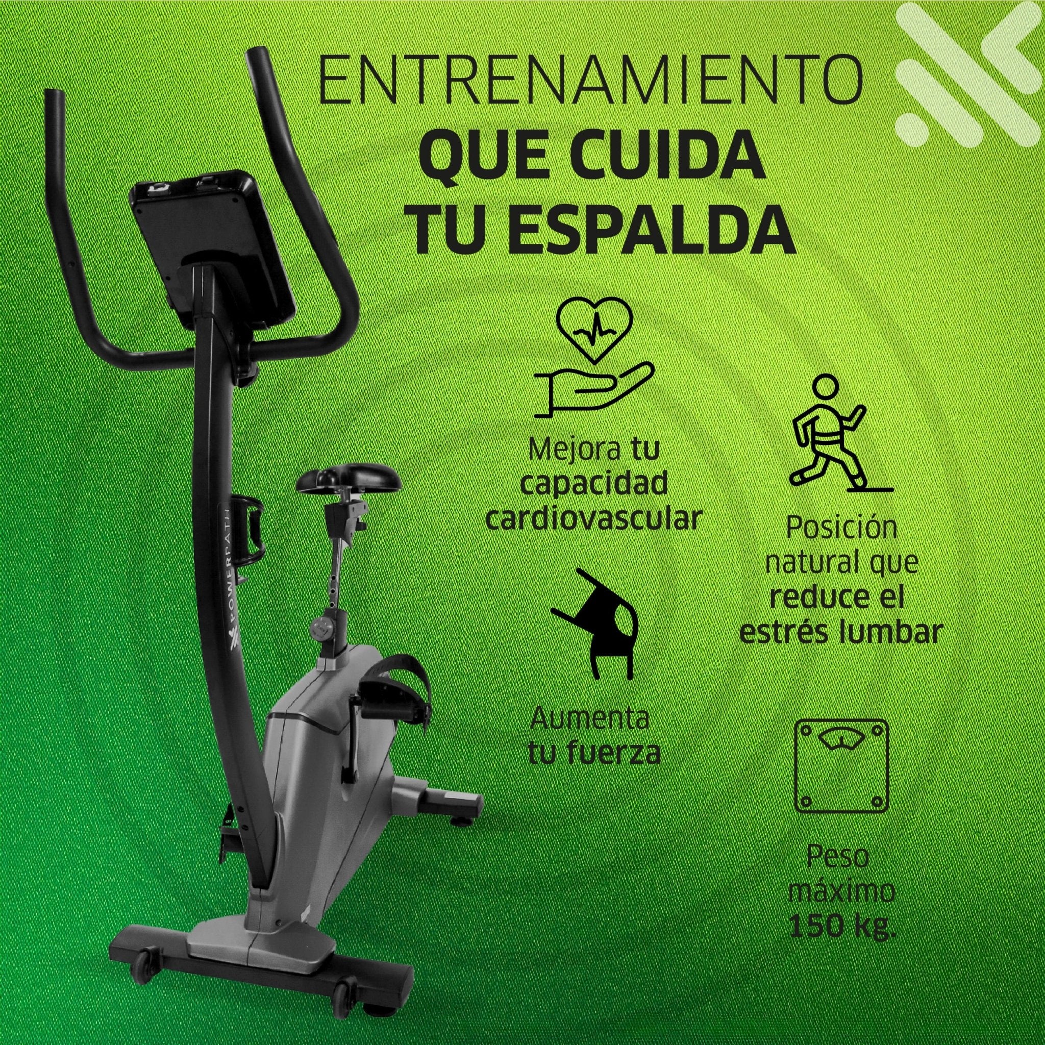 Bicicleta Fija Vertical Mod. BCBR411, 32 niveles de Resistencia Magnética Electrónica, Pantalla LCD y 12 Programas de Entrenamiento - Powerpath