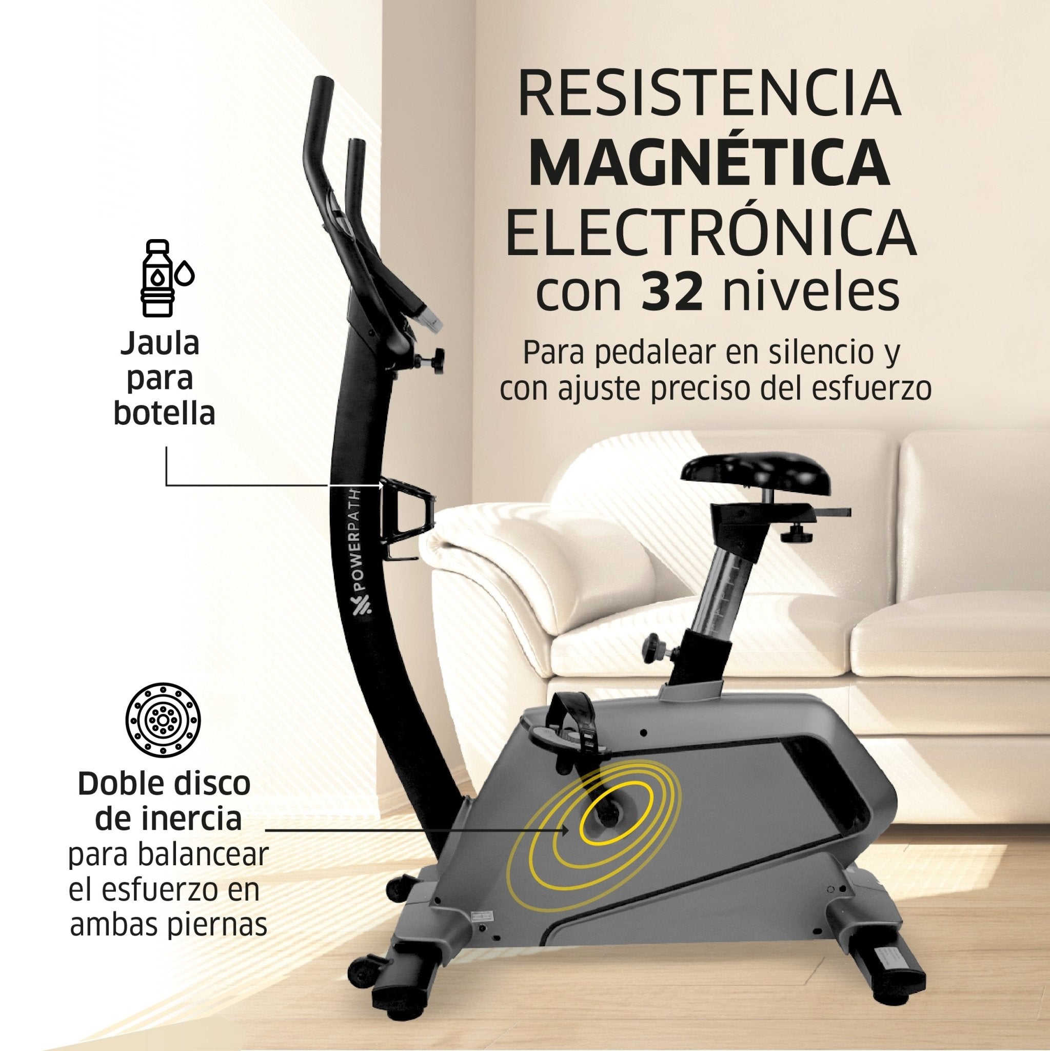 Bicicleta Fija Vertical Mod. BCBR412, 32 Niveles de Resistencia Magnética Electrónica, Pantalla Touch, APPs, WIFI y Bluetooth - Powerpath