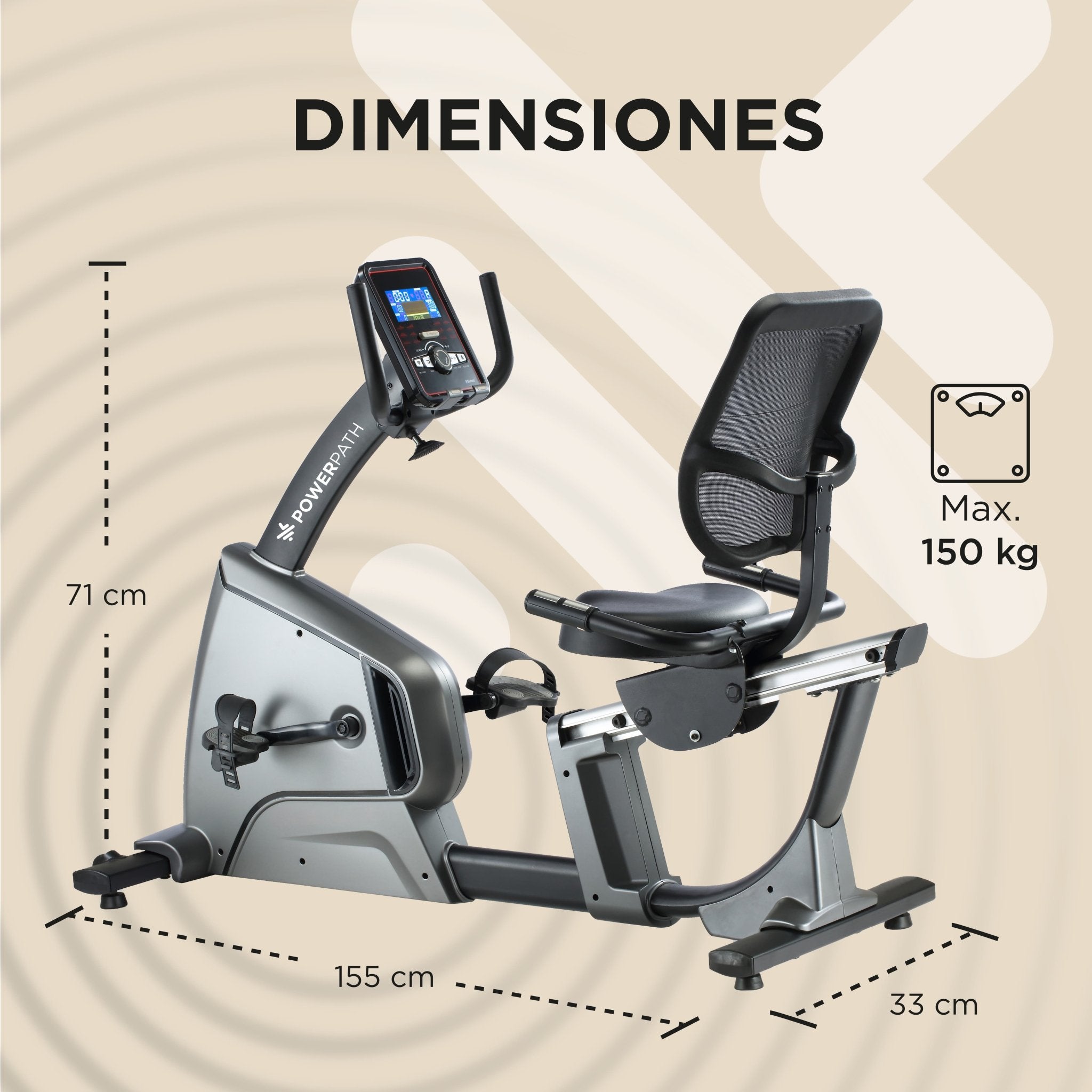 Bicicleta Recumbente Reclinada Mod. BCBR413, Pantalla LCD, 32 Niveles de Resistencia Magnética Electrónica - Powerpath