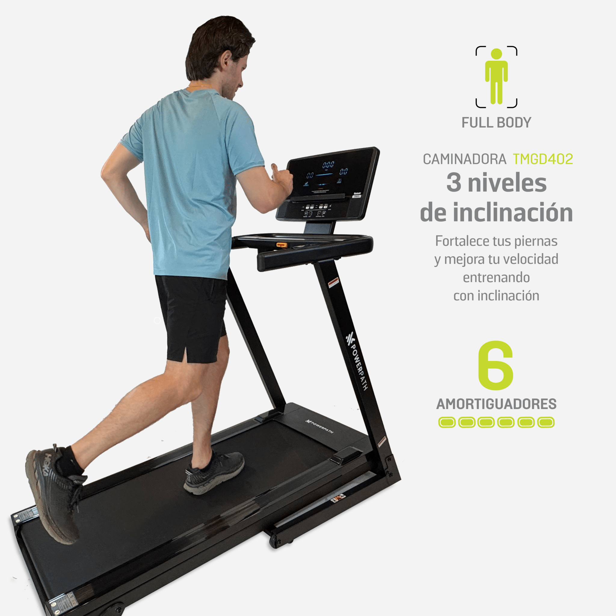 Caminadora Eléctrica TMGD402 Pantalla LED, Bluetooth, Velocidad de 1 - 16 km/h, 2.5 HP con 3 Niveles de Inclinación, Plegable - Powerpath