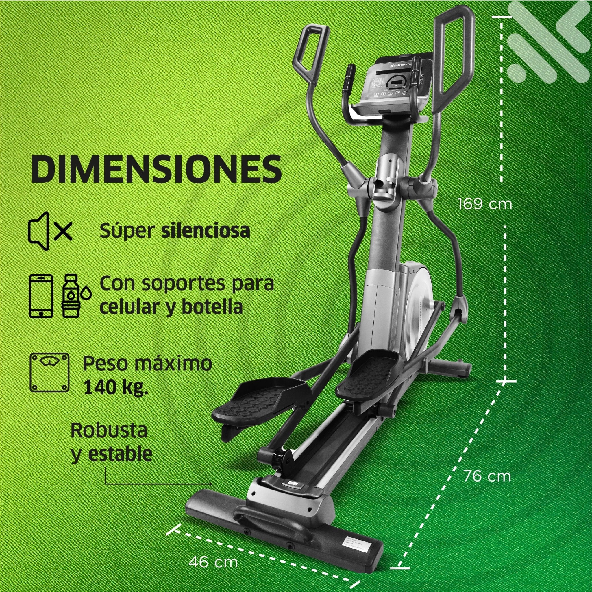 Elíptica Mod. ELBR413, Semi - profesional, Zancada 43 cm, 32 Niveles de Resistencia Magnética Electrónica, Pantalla LED de 22" - Powerpath