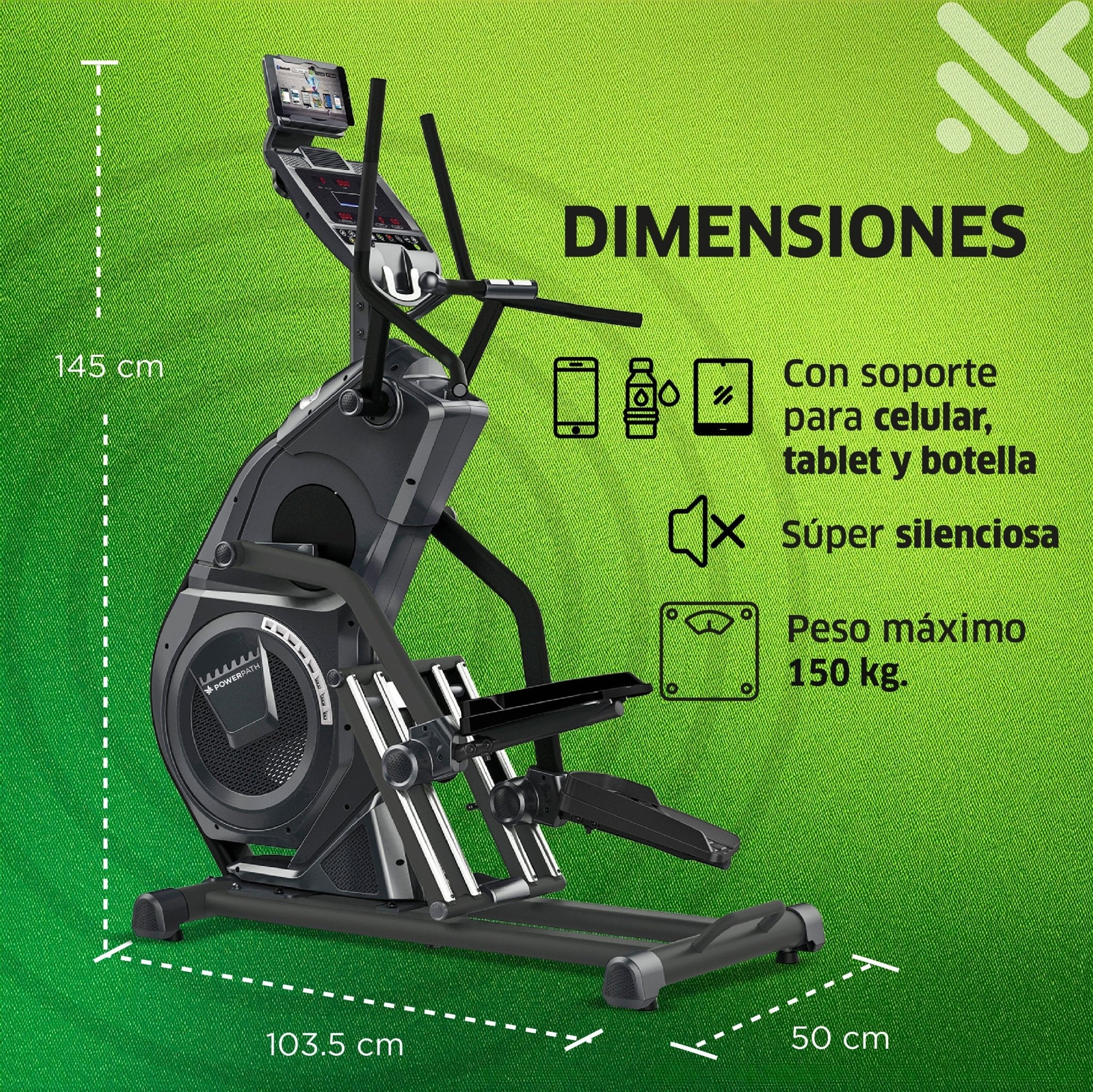 Escaladora Mod. ESSP422 - Profesional, 15 Grados Inclinación Motorizada, Sistema Dual de Resistencia Magnética y por Ventilador, Consola de 22", Zancada Vertical 27 cm - Powerpath