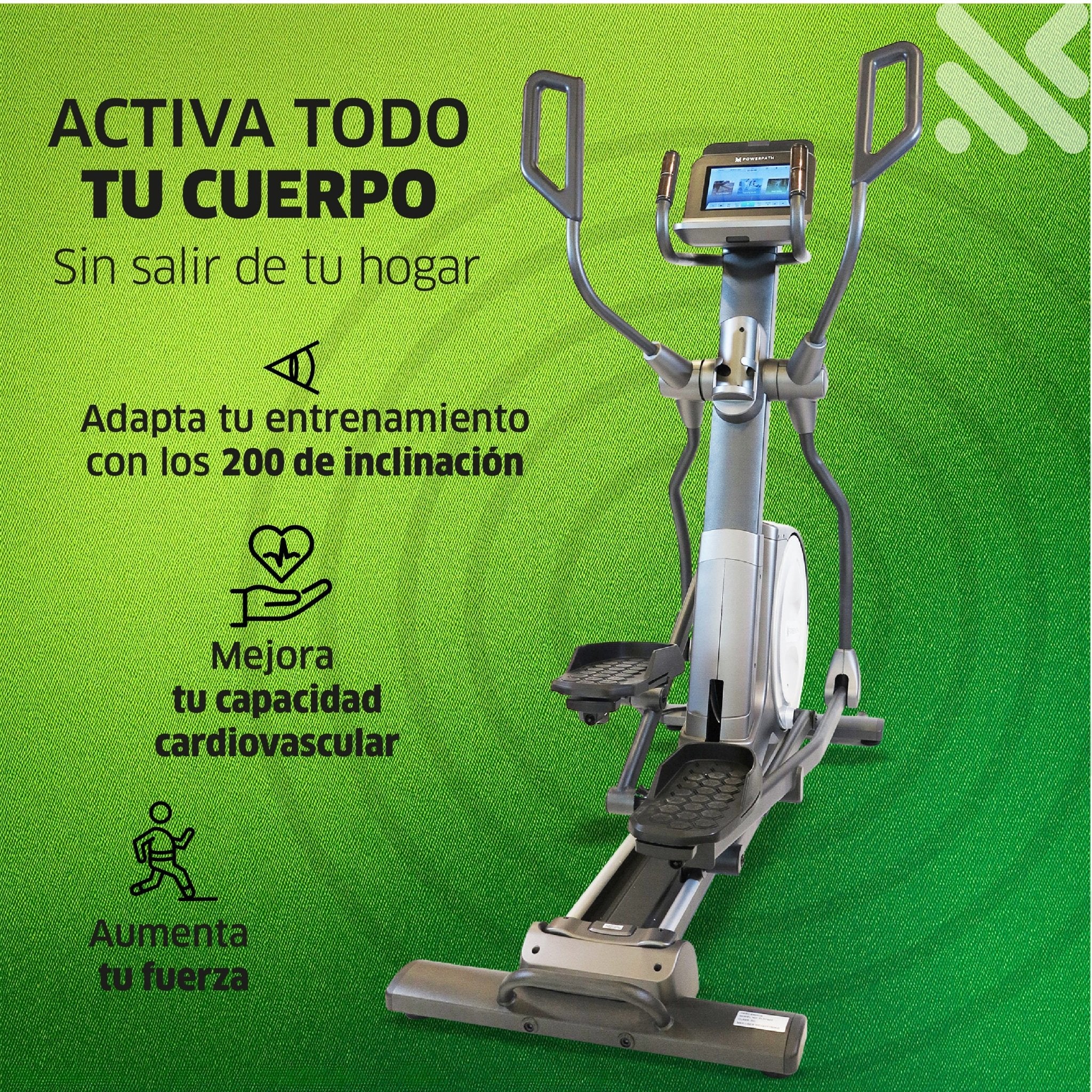 Elíptica Escaladora Mod. ELSP423, Semi - Profesional, 20 Grados de Inclinación Motorizada, Pantalla Touch, WIFI, APPs y Bluetooth - Powerpath