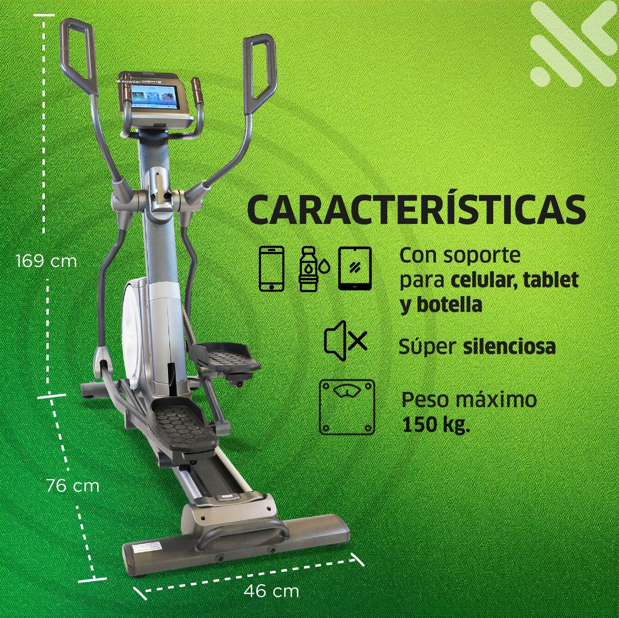 Elíptica Escaladora Mod. ELSP423, Semi - Profesional, 20 Grados de Inclinación Motorizada, Pantalla Touch, WIFI, APPs y Bluetooth - Powerpath